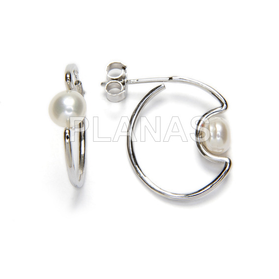 Aros en plata de ley rodiada con perla cultivada de 6mm. 