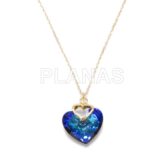 Collar en Plata de Ley Rodiada y Corazón Bermuda Blue de Cristal Austríaco de alta calidad.