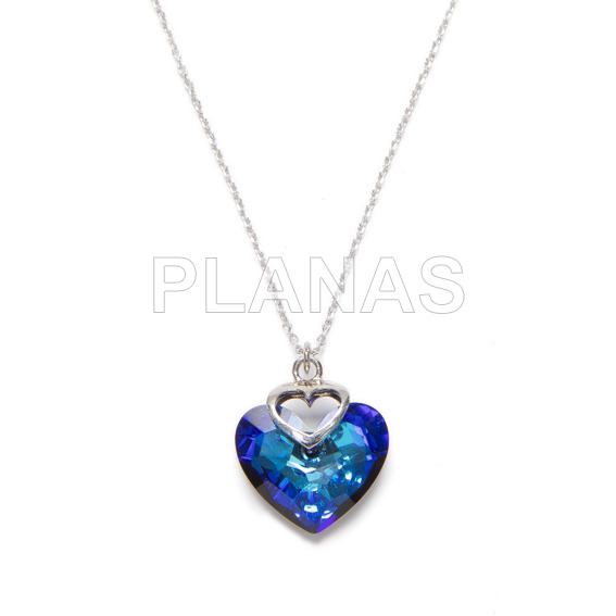 Collar en Plata de Ley Rodiada y Corazón Bermuda Blue de Cristal Austríaco de alta calidad.