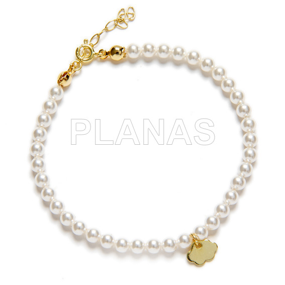 Pulsera en Plata de ley y Perlas de Cristal Austríaco de 4mm.Color Blanco.NUBE.