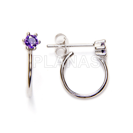 Brincos em prata de lei ródio e zircões tanzanite 15x11mm.