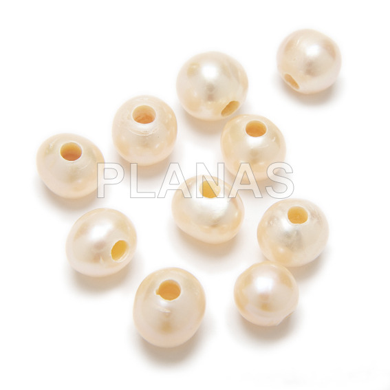 Perlas Cultivadas de Agua Dulce ,Crema 10mm.