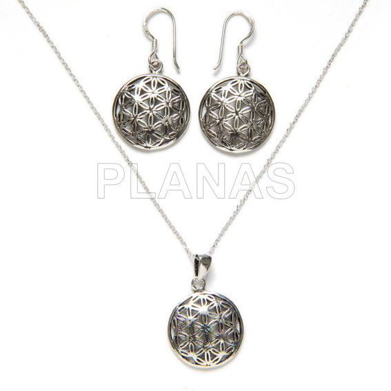 Conjunto em prata de lei flower of life.