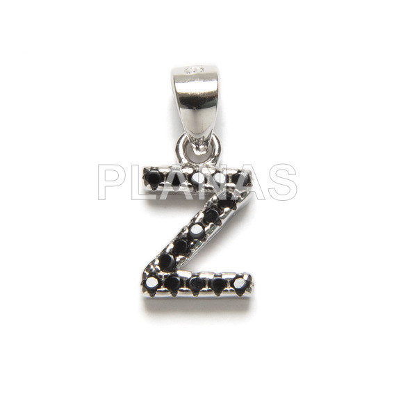 Initials pendant in rhodium sterling silver and black zircons.