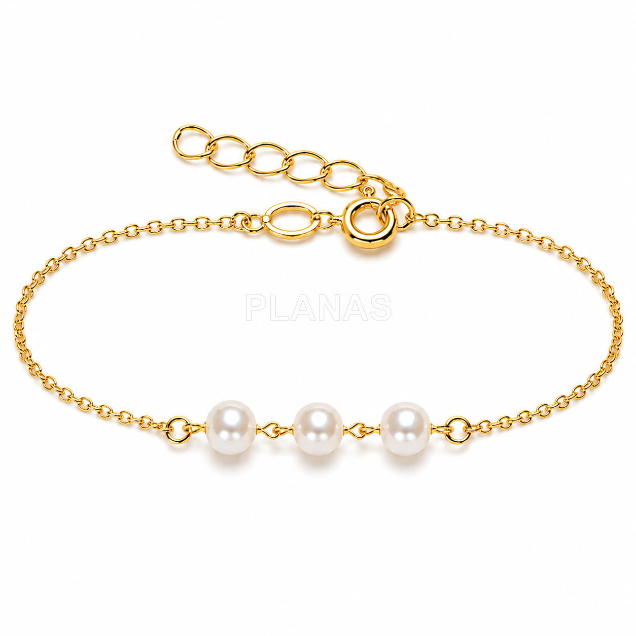 Pulsera en plata de ley y Perlas Componente Swarovski de 5mm. 