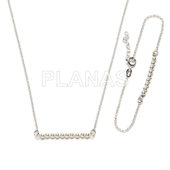 Conjunto en Plata de ley y Perlas Cristal Austríaco de alta calidad de 2 piezas, Collar y Pulsera.  
