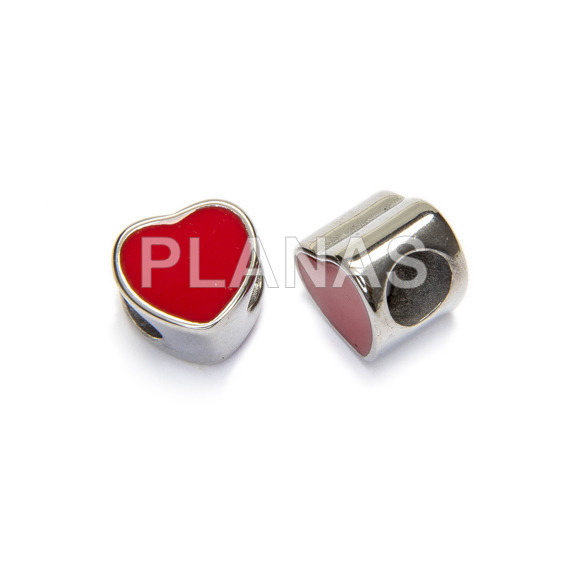 Entrepieza esmaltada en Acero Inoxidable 304.CORAZÓN ROJO.