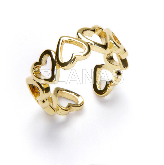 Anillo Abierto en Latón y Baño Oro. CORAZONES.