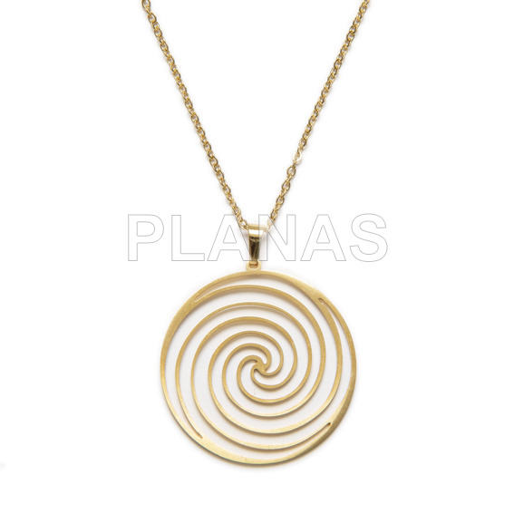 Colgante en Acero Inoxidable y Baño Oro.ESPIRAL. 