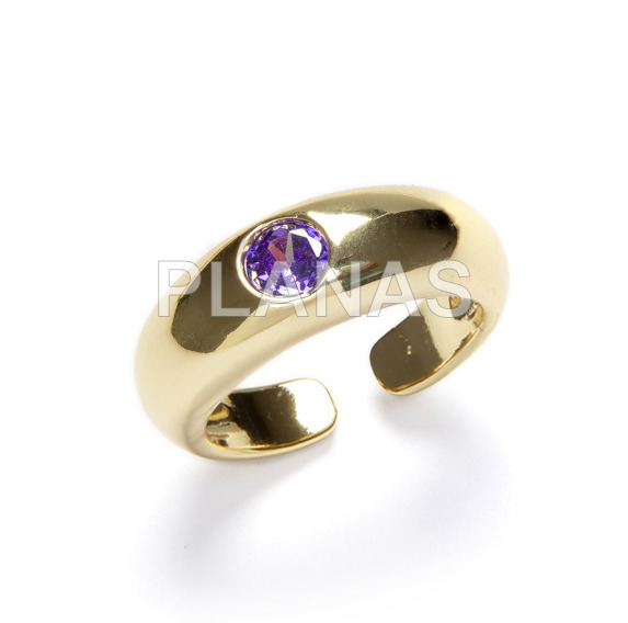 Anillo Abierto en Latón y Baño Oro, color Tanzanite.