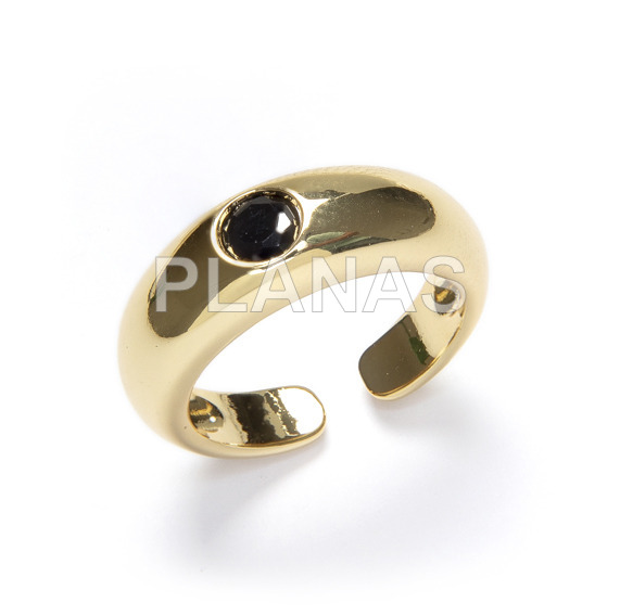 Anillo Abierto en Latón y Baño Oro, color Negro.