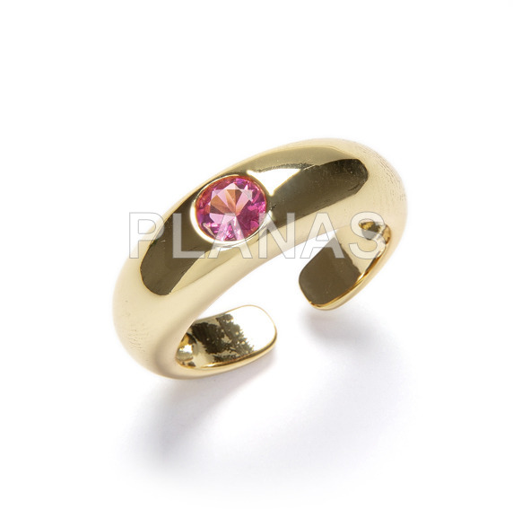 Anillo Abierto en Latón y Baño Oro, color Rubi.