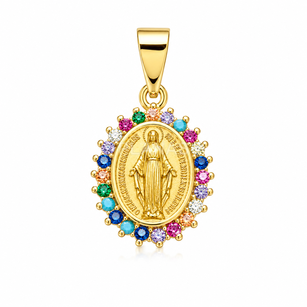Colgante en Plata de ley rodiada y circonitas de colores. MILAGROSA.