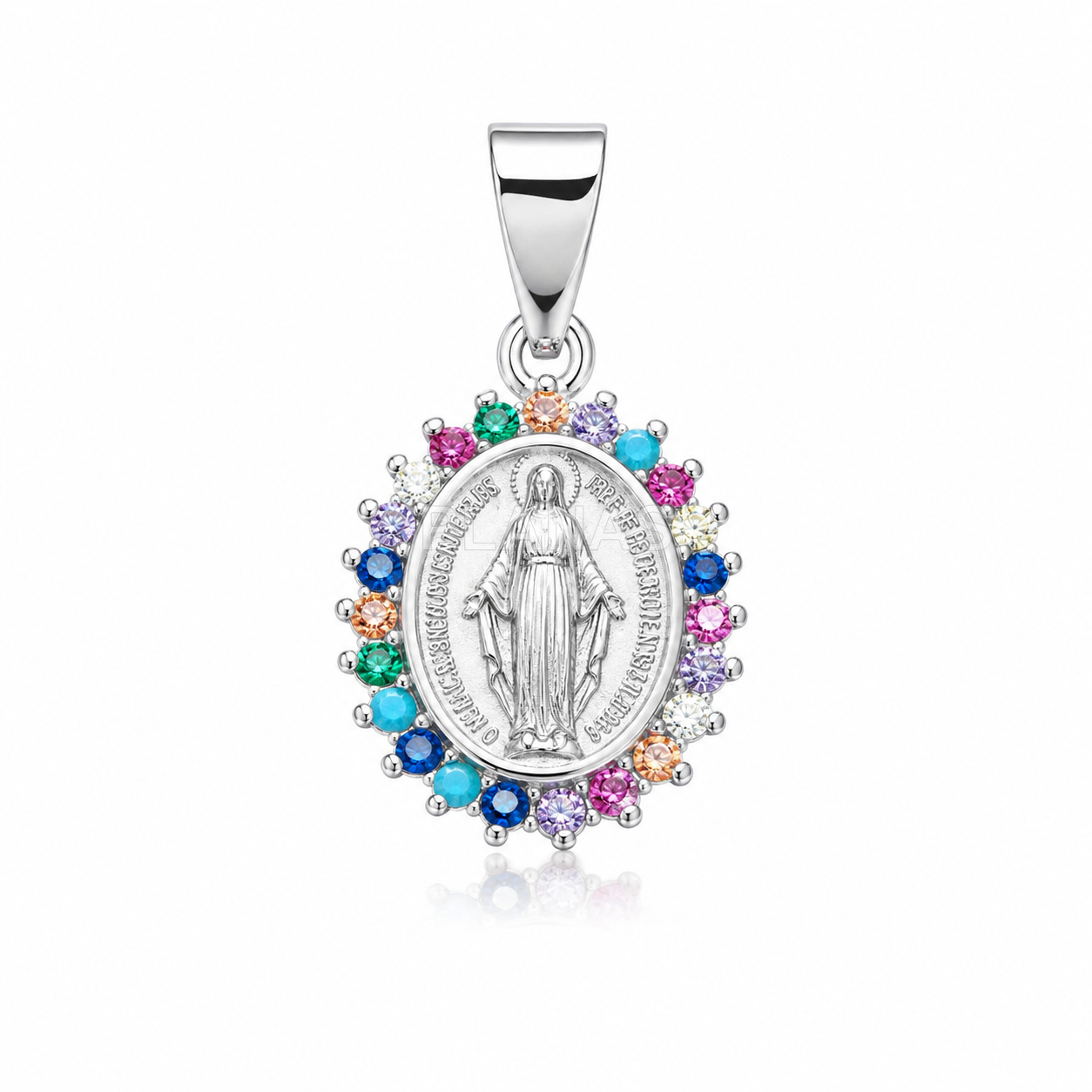 Colgante en Plata de ley rodiada y circonitas de colores. MILAGROSA.
