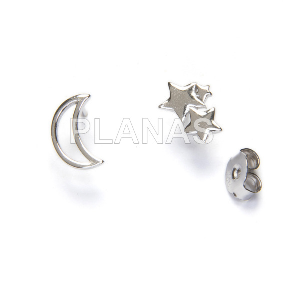 Pendientes en Plata de ley Rodiada.LUNA Y ESTRELLAS.