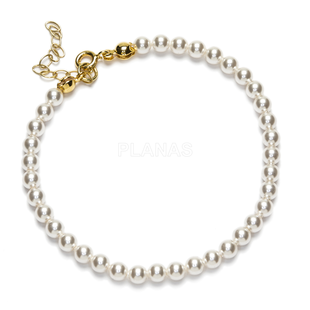 Bracelete em prata de lei e folheada a ouro com pérolas de 4 mm de alta qualidade (componente swarovski).