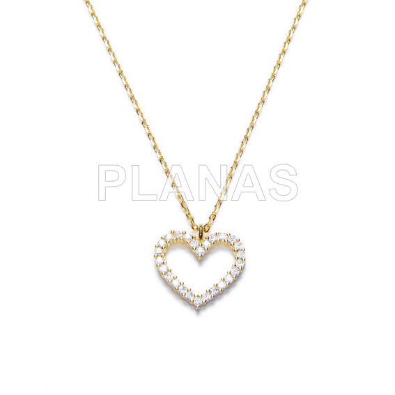 Necklace in rhodium sterling silver and white zircons. heart.