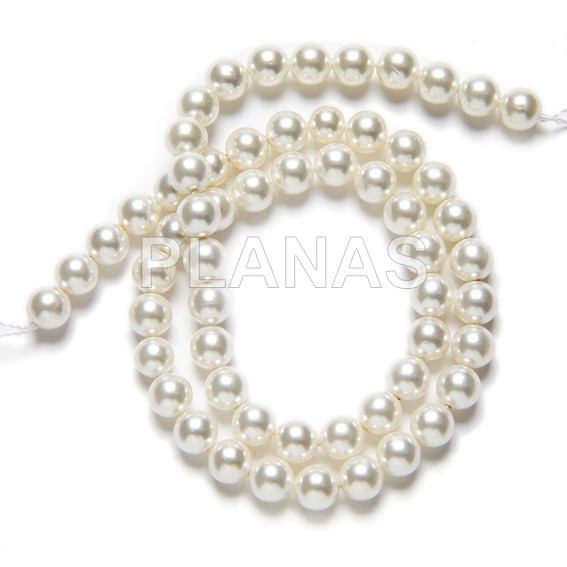 Tira de Perlas de cristal en 6mm de Alta calidad, Color Blanco.