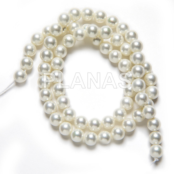 Tira de Perlas de cristal en 6mm de Alta calidad, Color Blanco.