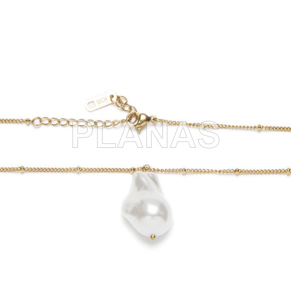 Colgante en Acero Inoxidable y Baño oro con Perla sintética.