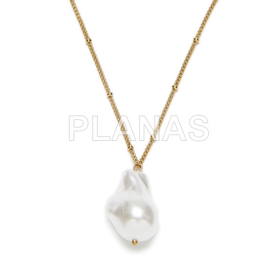 Colgante en Acero Inoxidable y Baño oro con Perla sintética.