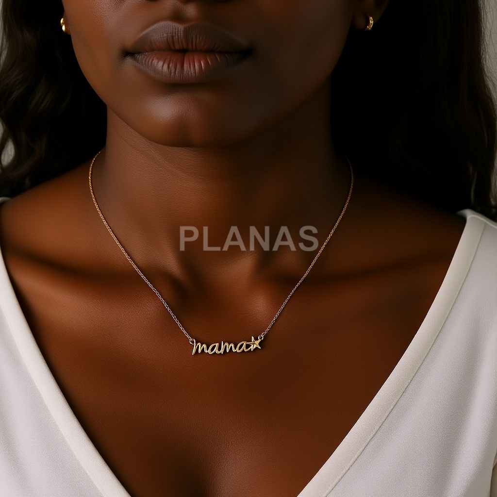 Collar en Plata de ley y Baño Oro con circonita. MAMA.