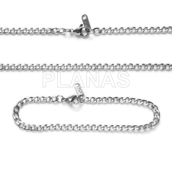 Conjunto de corrente e pulseira de aço inoxidável.