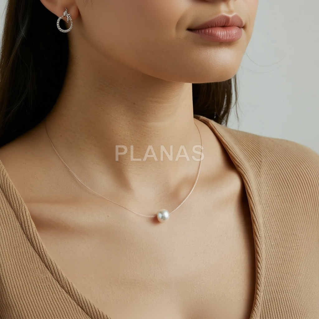 Collar Invisible terminado en plata de ley y Perla Cultivada de 8mm.
