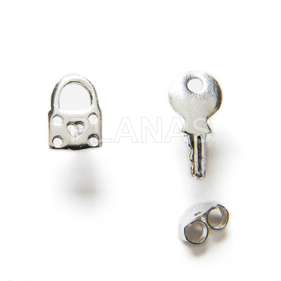 Pendientes en Plata de ley.LLAVE Y CANDADO.