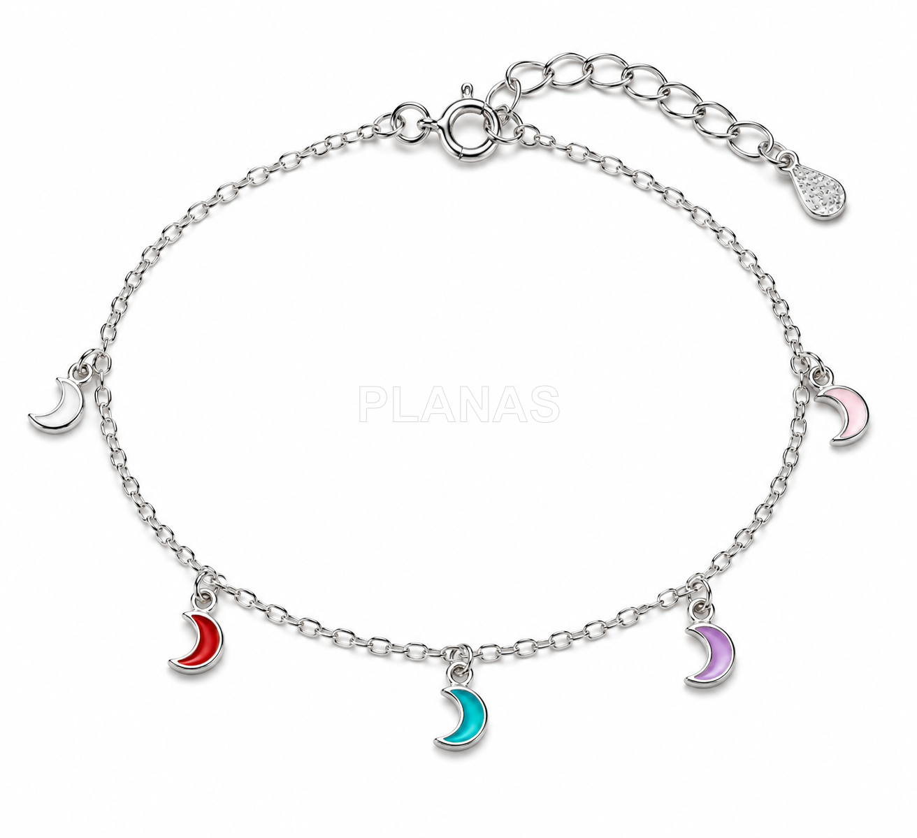 Colar e pulseira em prata de lei com esmalte colorido.