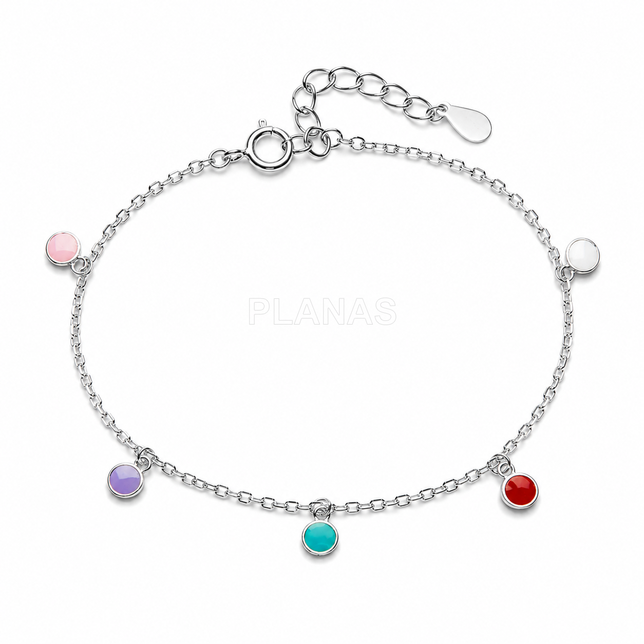 Collar y Pulsera en Plata de Ley con esmalte de colores.CIRCULOS.