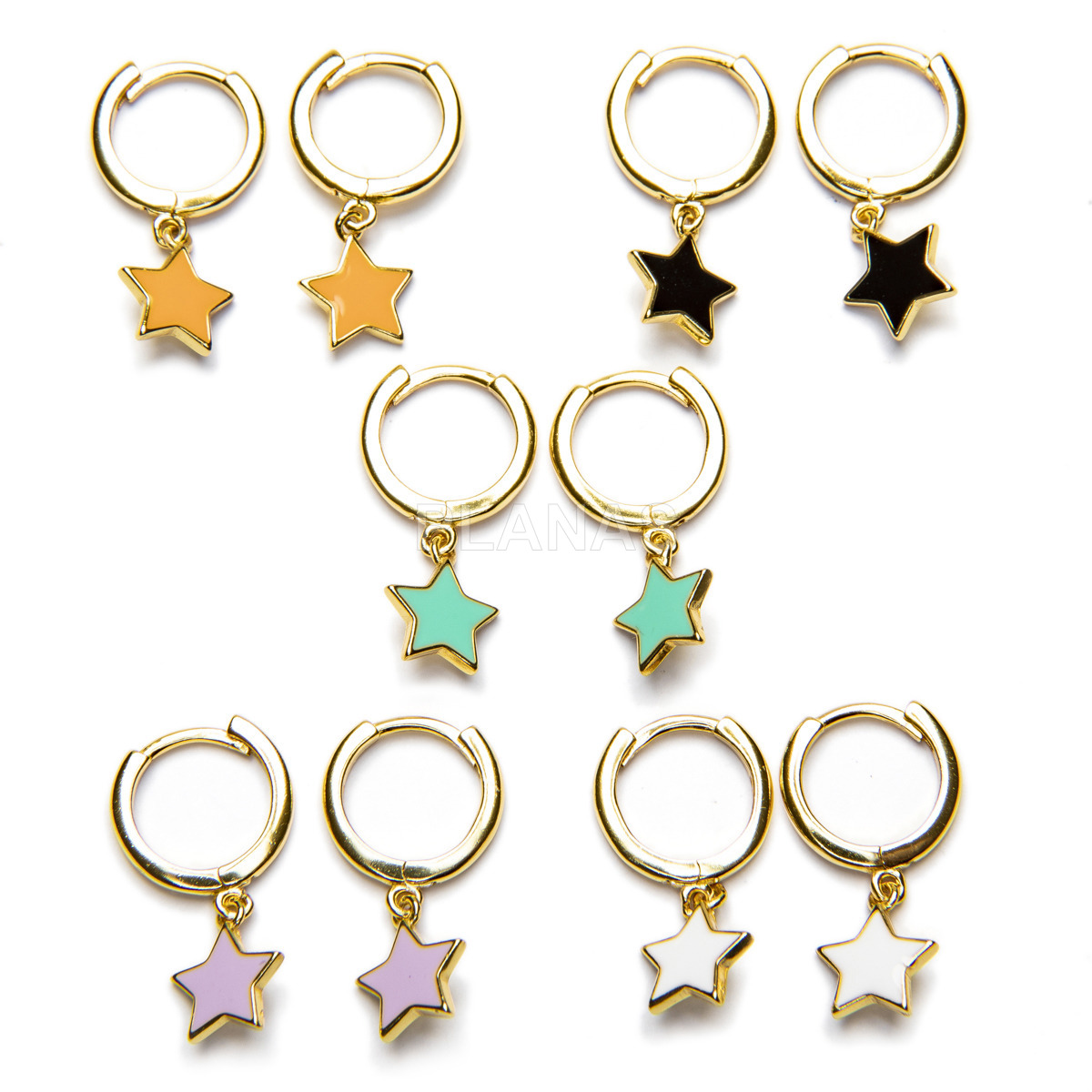 Sterling silver and gold plated earrings with enamel. star.