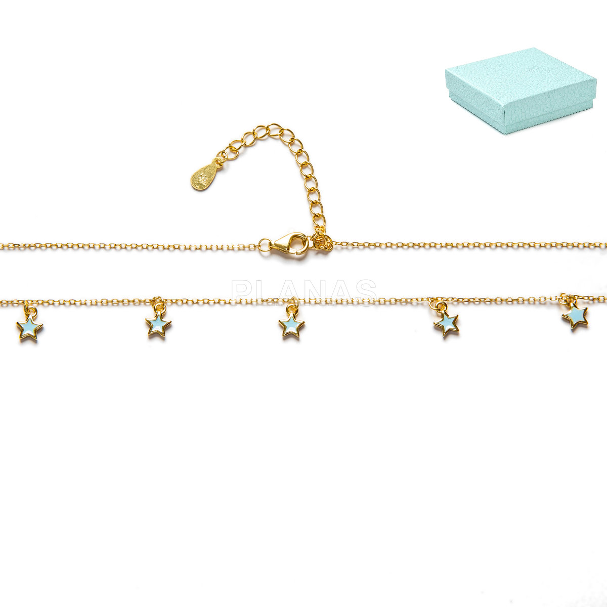 Colar em prata de lei e banhado a ouro com estrelas esmaltadas.