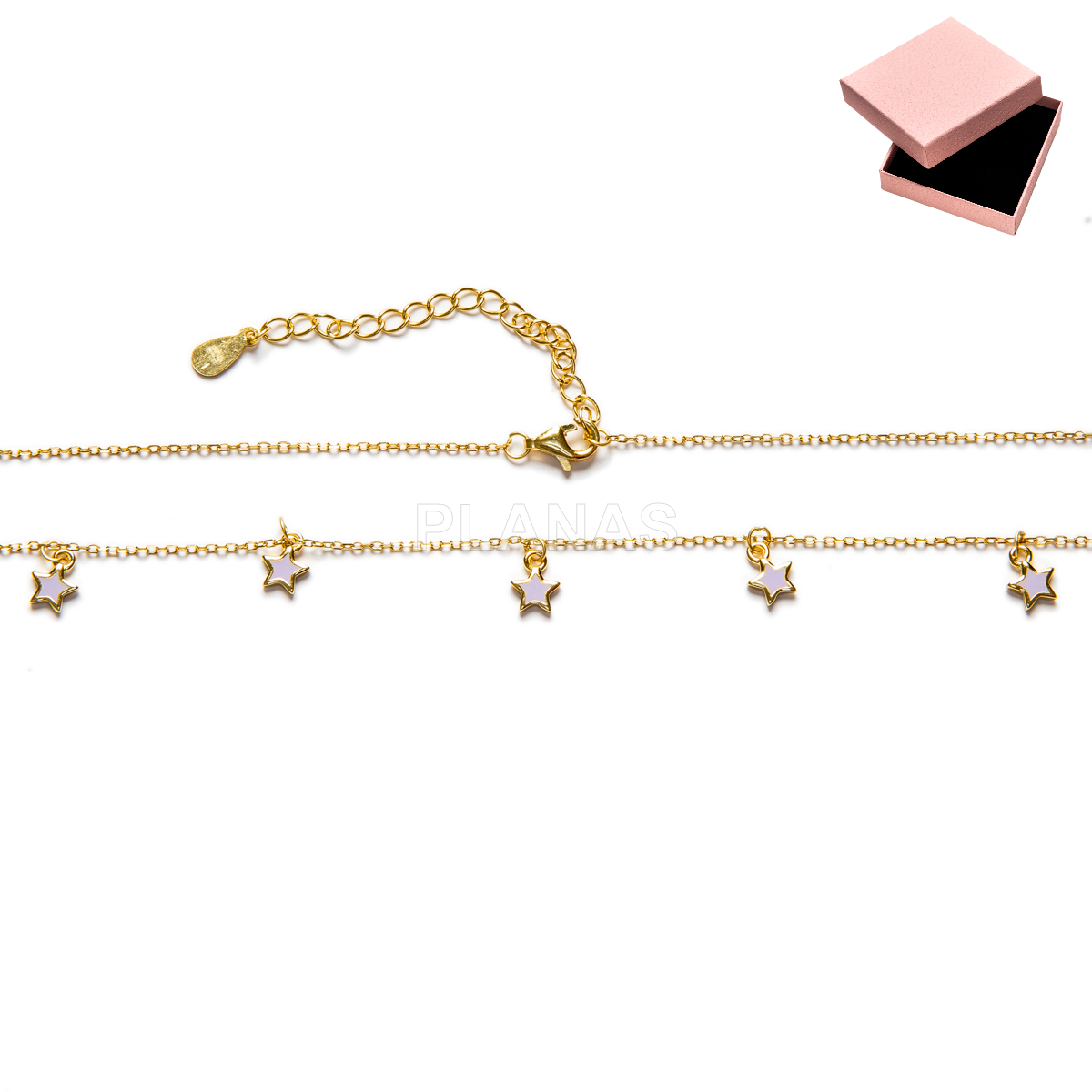 Colar em prata de lei e banhado a ouro com estrelas esmaltadas.