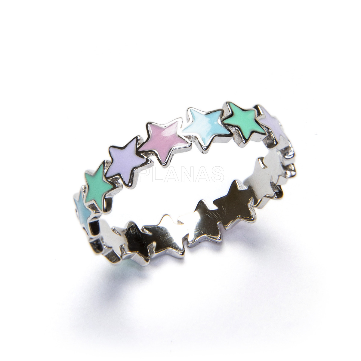 Ring in sterling silver and colored enamel. stars.