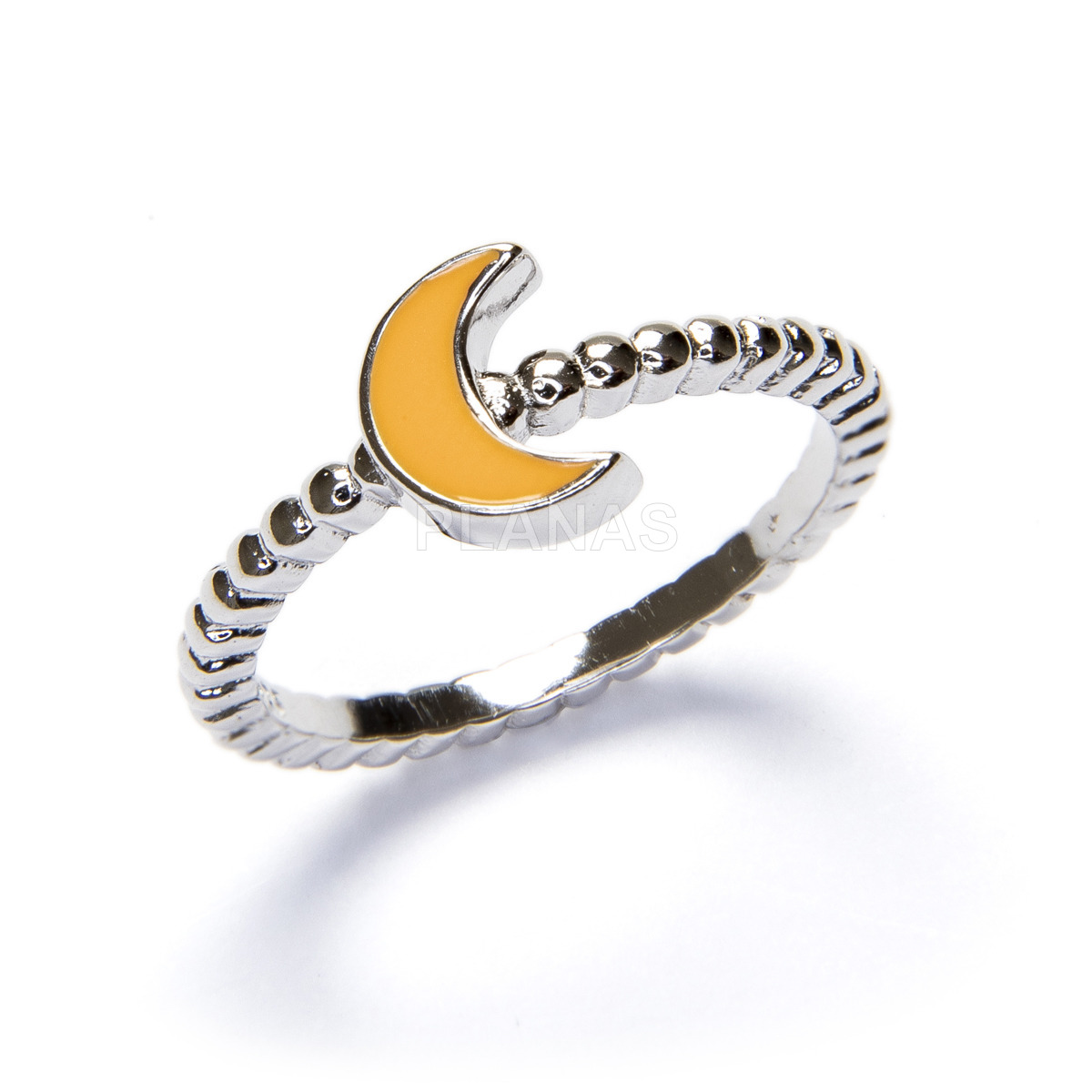 Ring in rhodium plated sterling silver and enamel.luna.