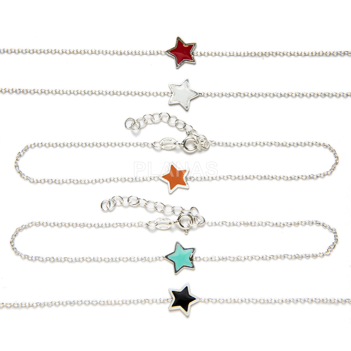 Anklet in sterling silver and enamel. star.