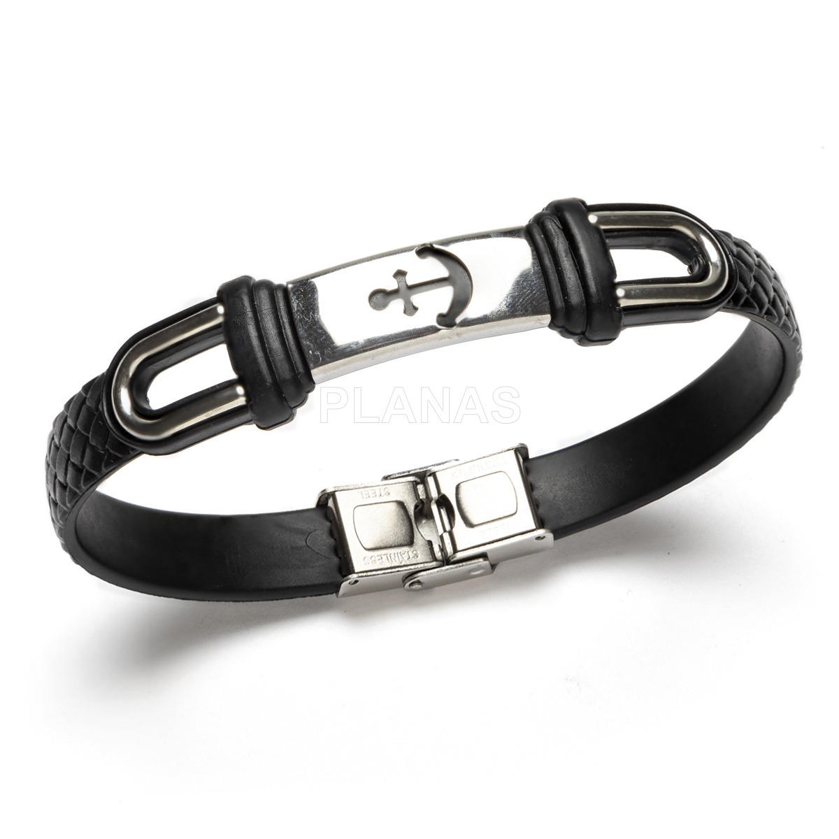 Pulsera en Acero Inoxidable y Caucho. ANCLA.