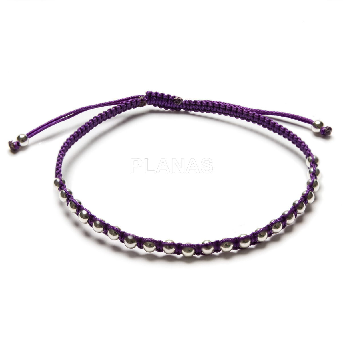 Pulsera con bolas en Plata de Ley y Macrame.