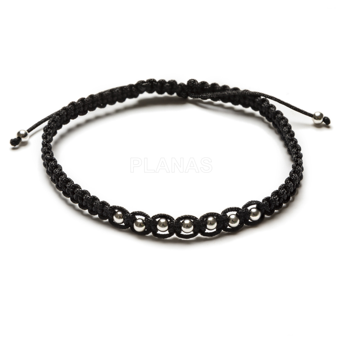 Pulsera con 7 bolas en Plata de Ley y Macrame.