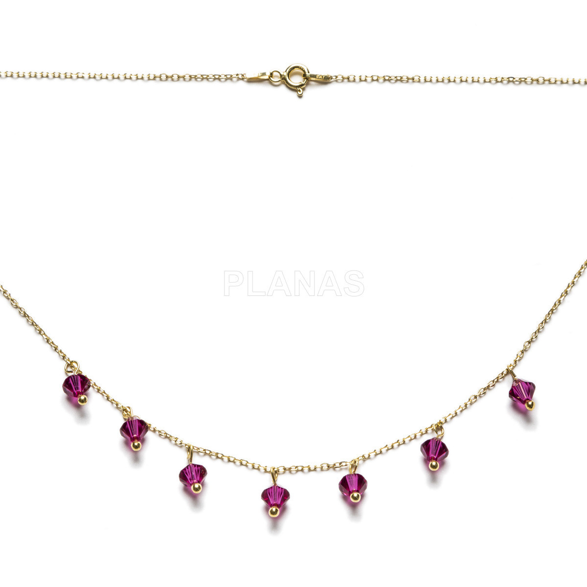 Forced chain in sterling silver and gold plated with high quality crystal components. fuchsia.