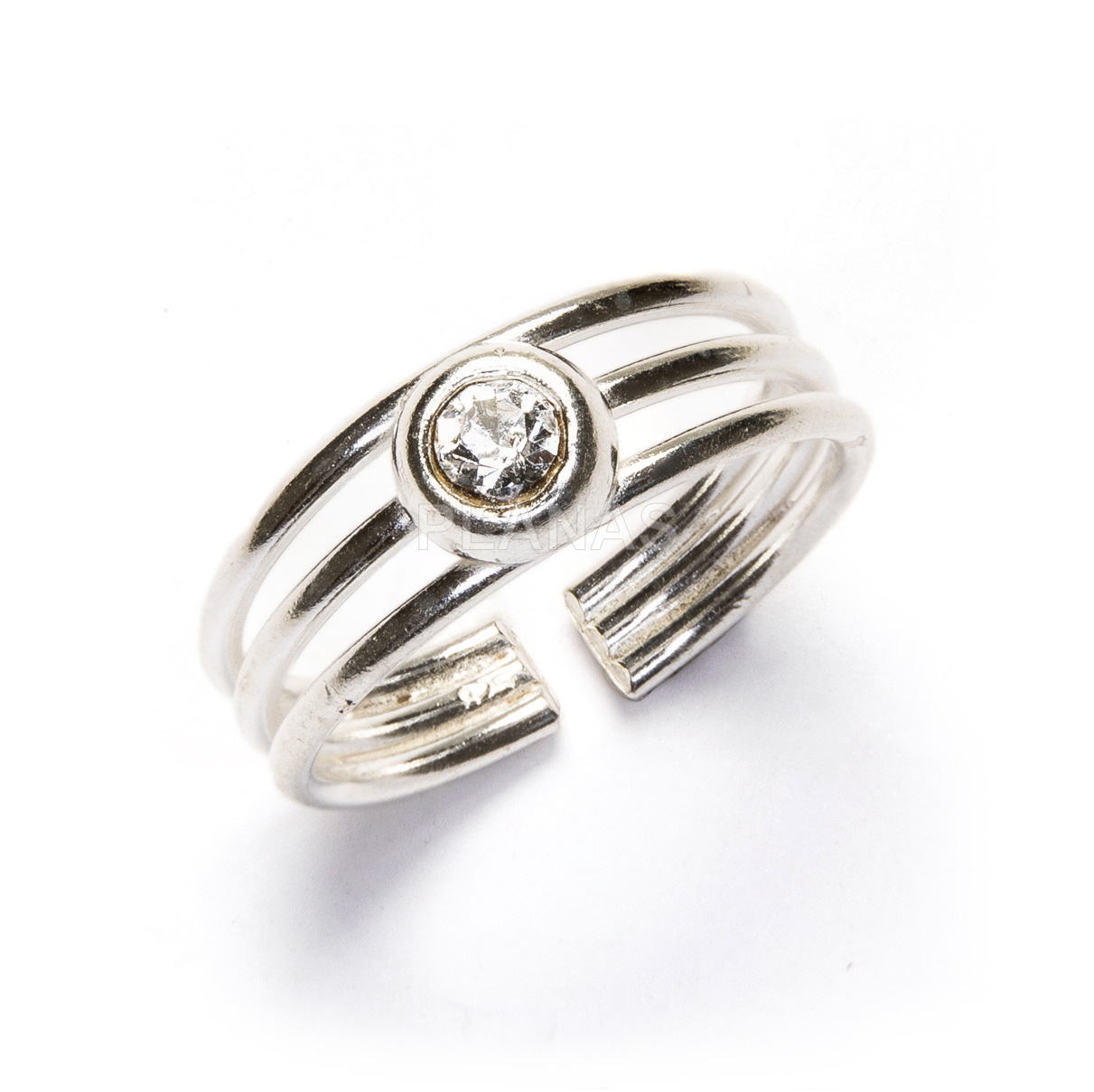 Adjustable ring in sterling silver and white zirconia.