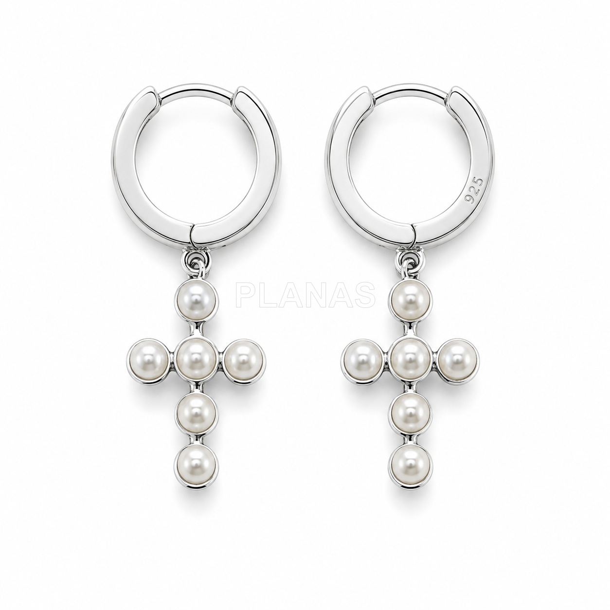 Aros en Plata de Ley y Perlas Nacaradas de 2mm. CRUZ.