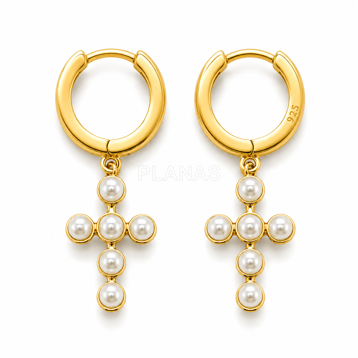 Aros en Plata de Ley y Perlas Nacaradas de 2mm. CRUZ.