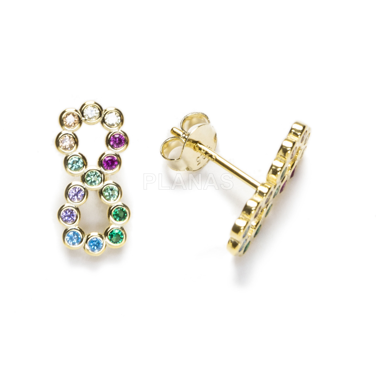 Pendientes en Plata de ley Rodiada y Circonitas de colores.INFINITO. 