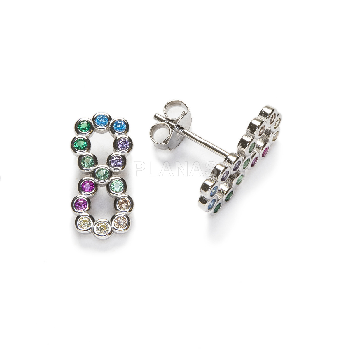 Pendientes en Plata de ley Rodiada y Circonitas de colores.INFINITO. 