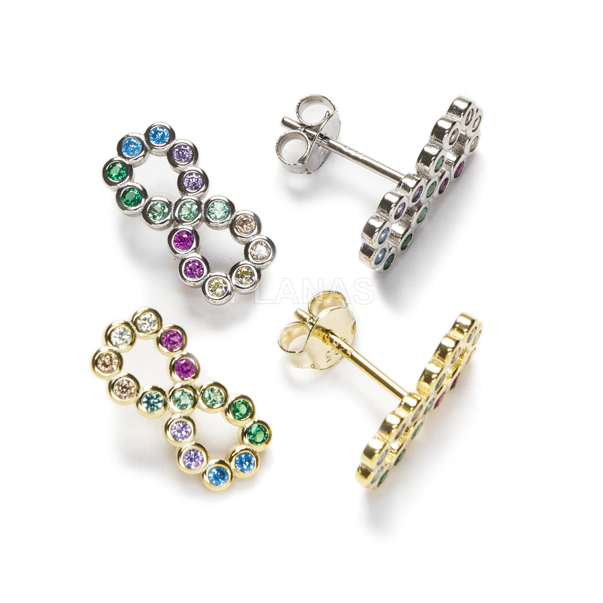 Pendientes en Plata de ley Rodiada y Circonitas de colores.INFINITO. 