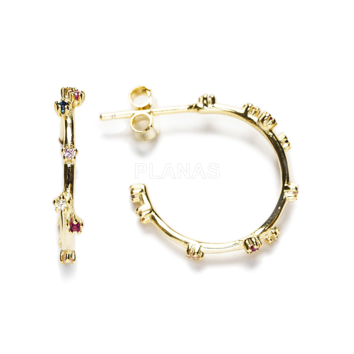 Aros en Plata de ley Rodiada y Circonitas de colores. 