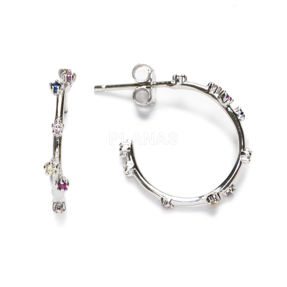 Aros en Plata de ley Rodiada y Circonitas de colores. 