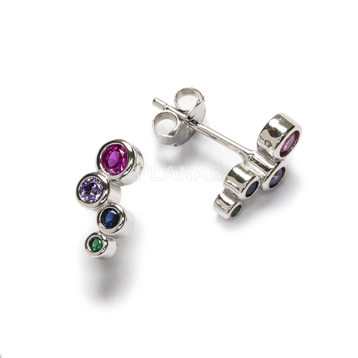 Pendientes en Plata de ley Rodiada y Circonitas de colores. 